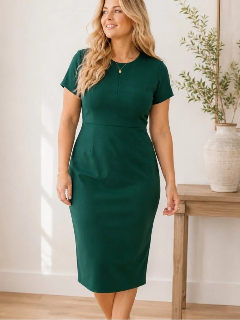 J.Crew x Universal Standard Stretch Short Sleeve Green Sheath Dress Size 2X